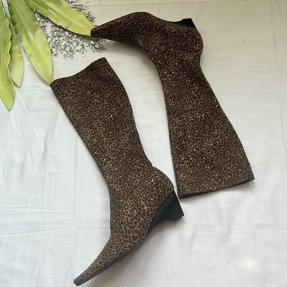 ⭐️FRANCE Mode Leopard Print Wedge Boots⭐️ - Picture 2 of 7